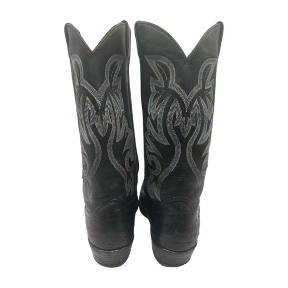 Tony Lama Boots Men\'s Size 7 D Black Ostrich Leather Cowboy Western USA *Worn main image 9